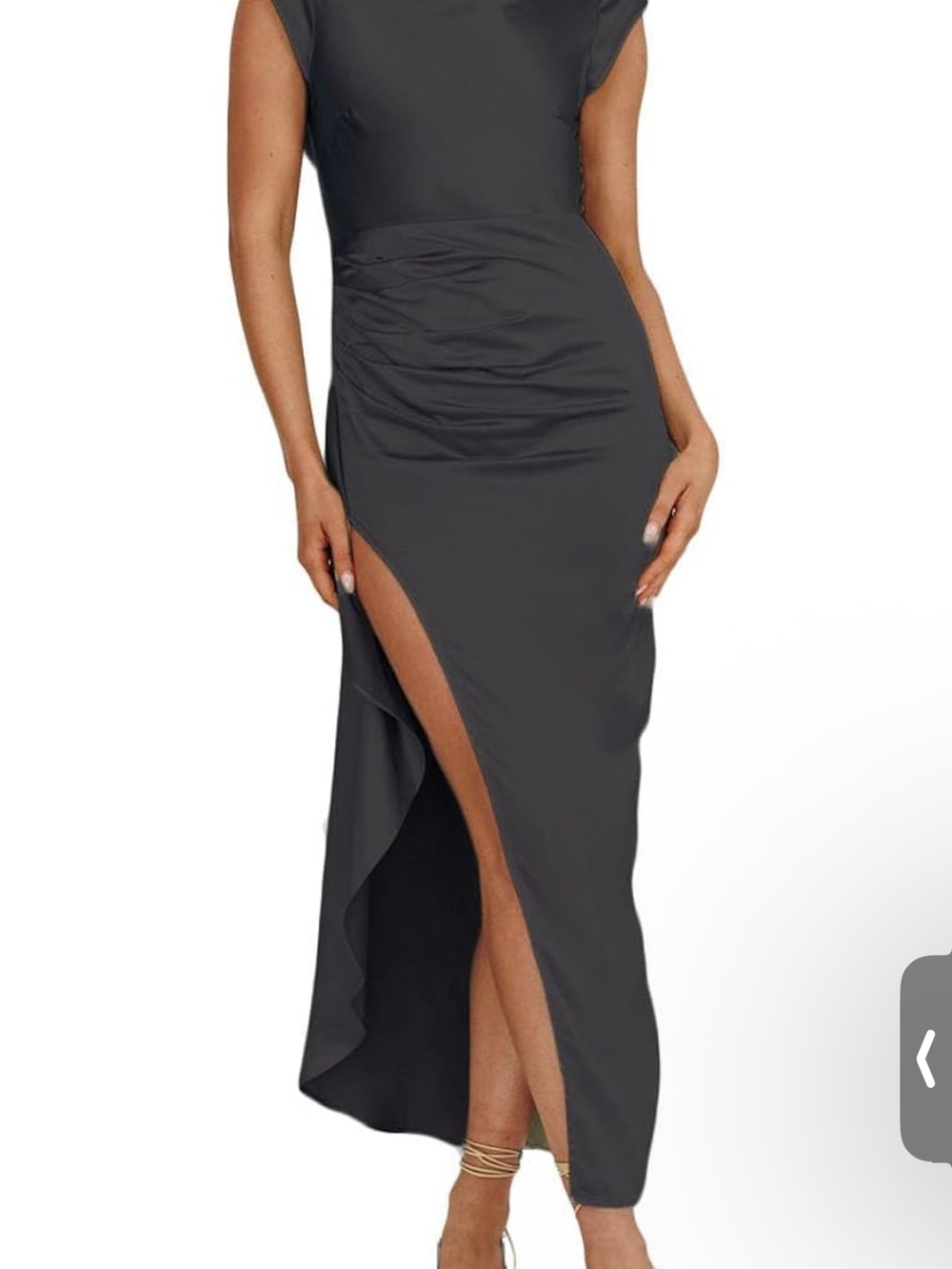 Sleeveless Black Side-Slit Ruched Maxi Dress new black size L